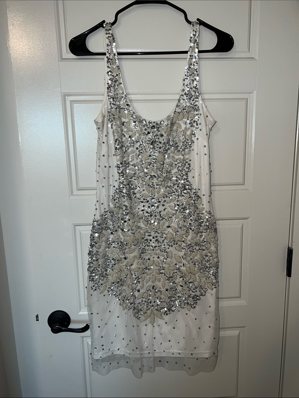 Adrianna Papell White Beaded Sequin Mini Dress